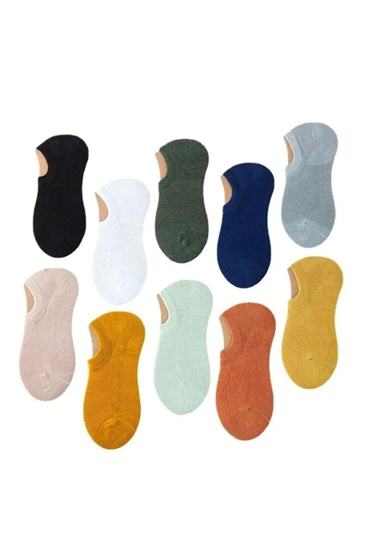 OXVİN-Pack of 10 Invisible Socks Multicolor Unisex Sneaker Socks 2