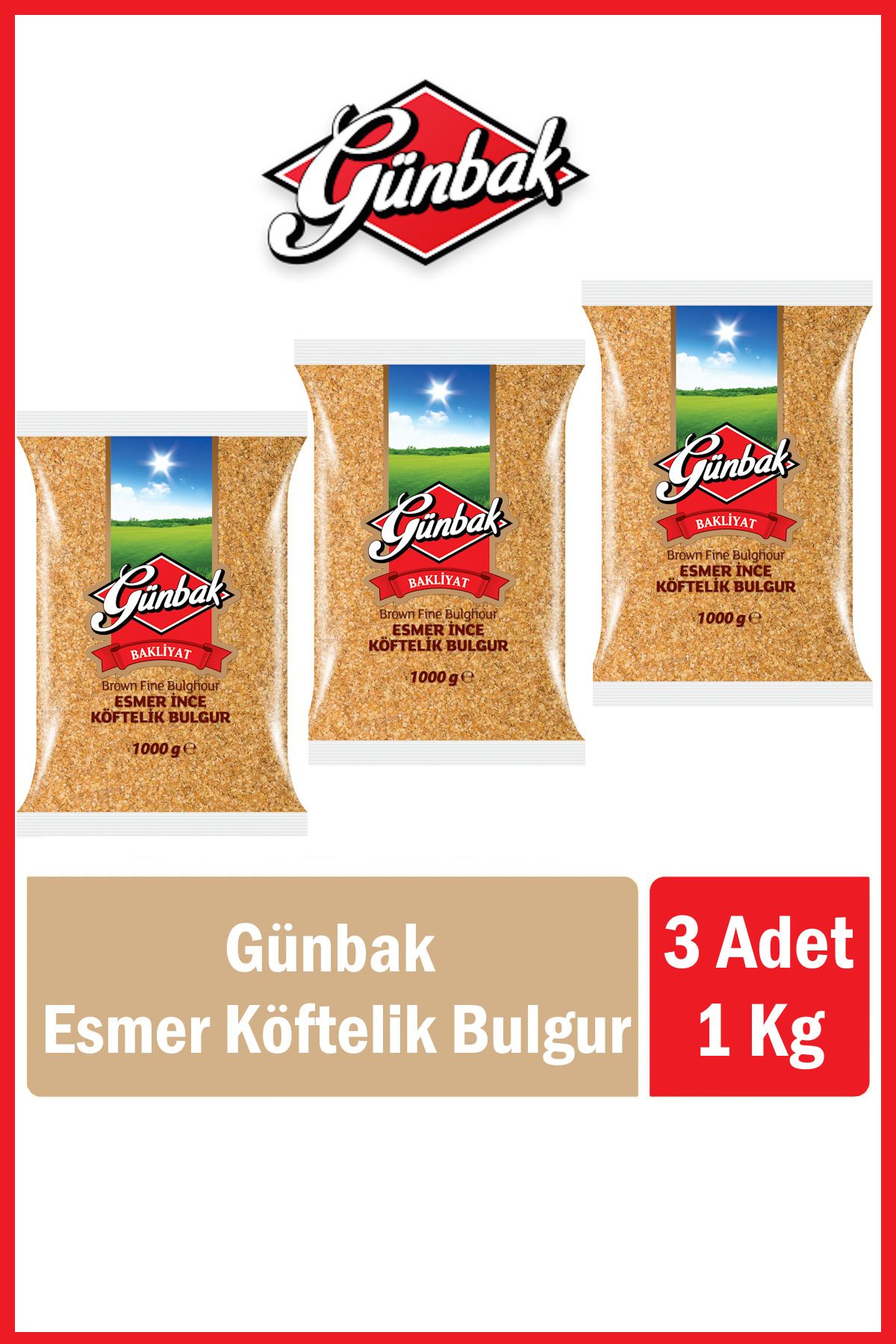 Günbak Esmer İnce Köftelik Bulgur 1 Kg x 3 Adet