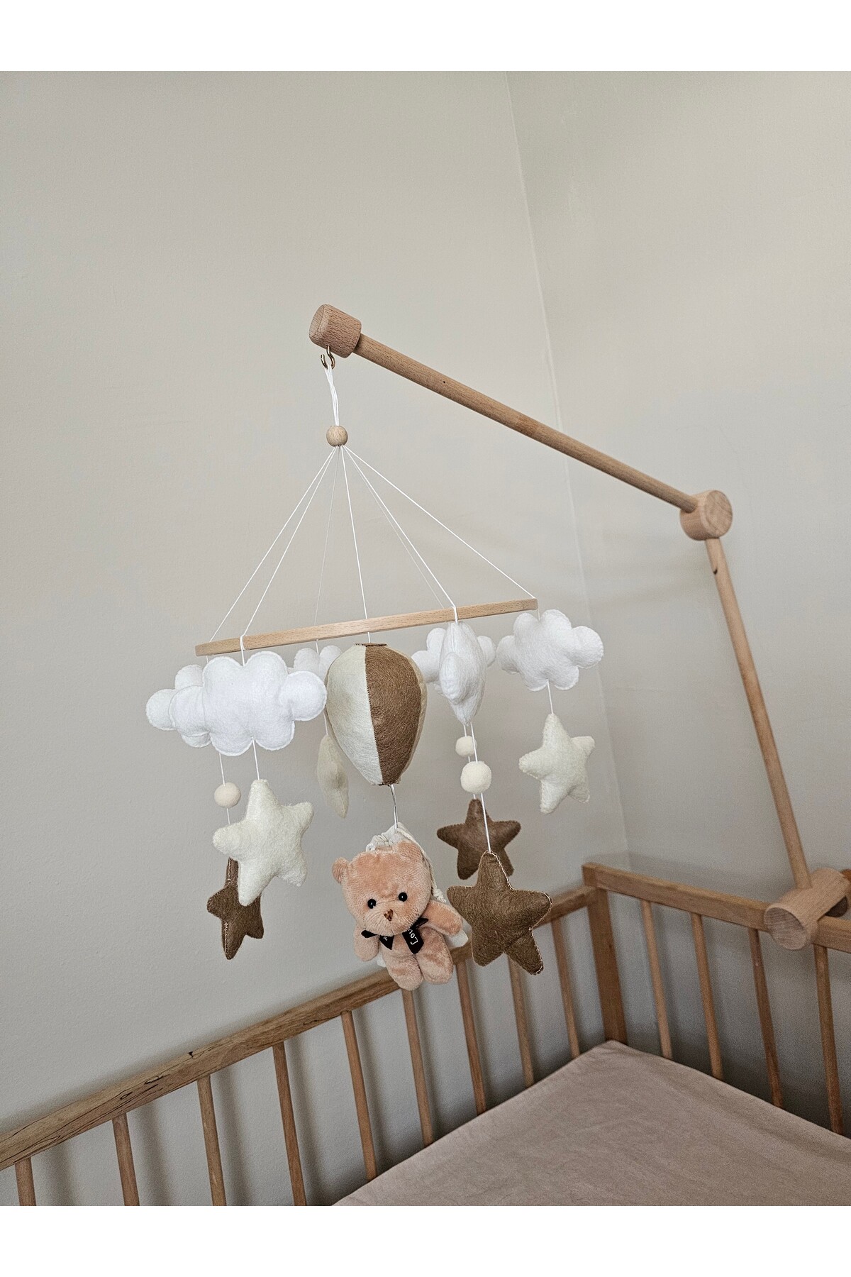 hobiimobiii IŞIKLI Müzikli Dönence  projeksiyon tavana ışık yansıtan projektör 2 kademeli bebek beşik süsü fotoğrafı 2 (önizleme)