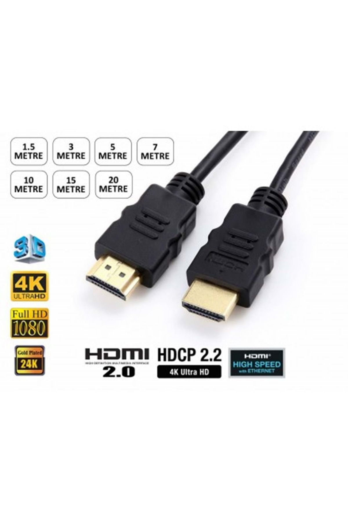 OPAX 5 Metre HDMI 3D + 4K UHD Erkek / Erkek Altın Uç Kablo 2 ADET