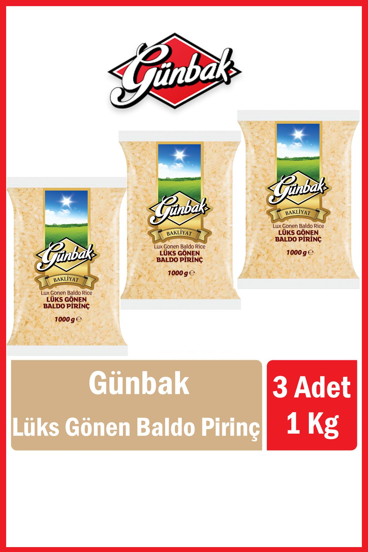 Günbak Lüks Gönen Baldo Pirinç 1 Kg x 3 Adet