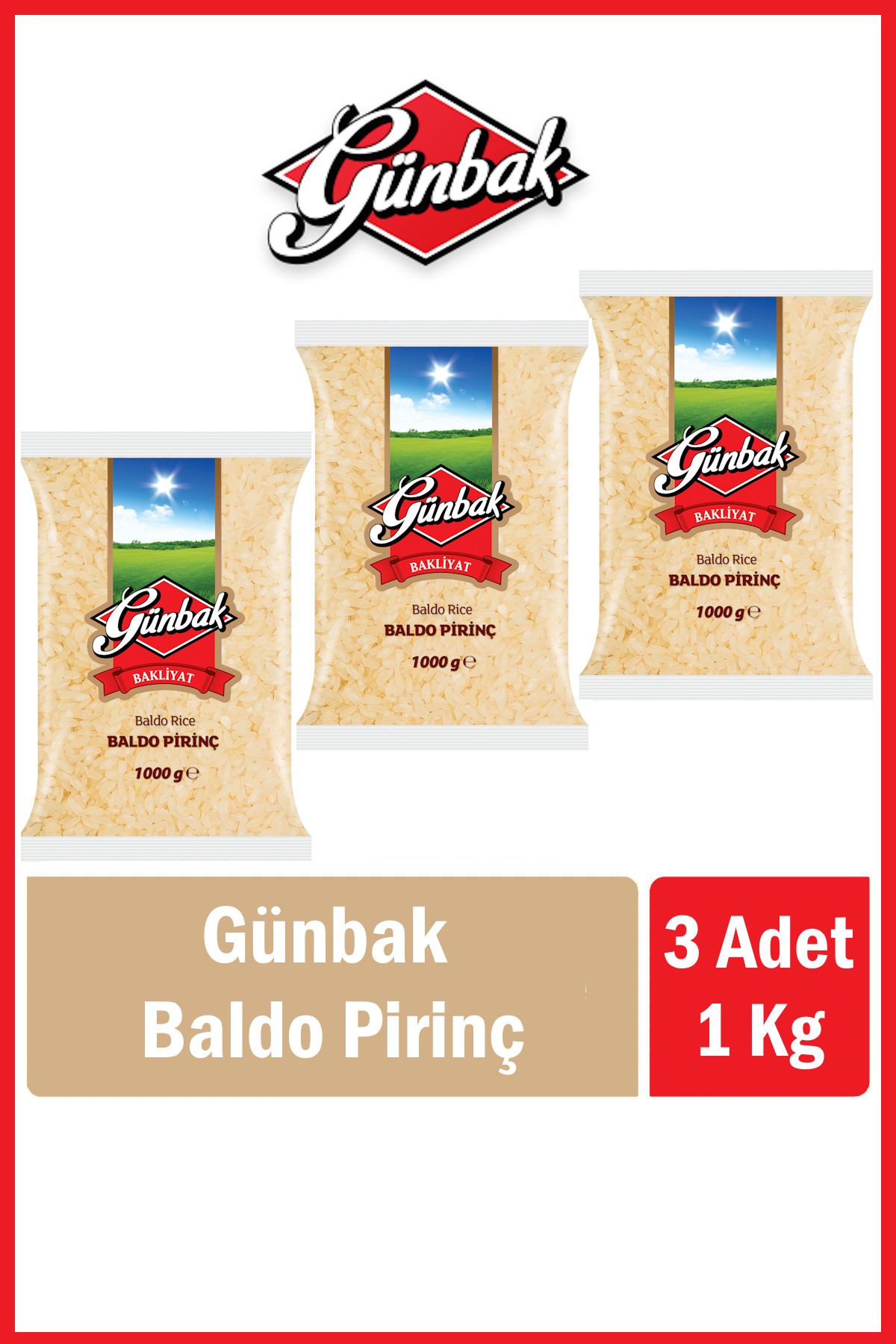 Günbak Baldo Pirinç 1 Kg x 3 Adet