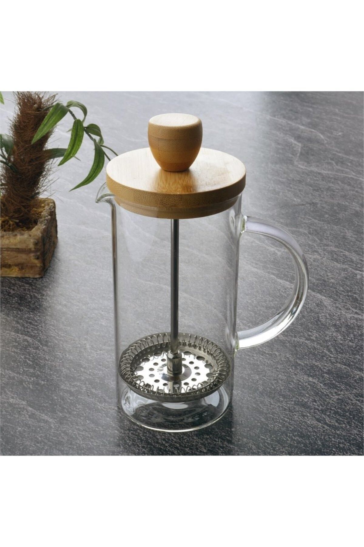 doğanhome Bambu Kapaklı Cam French Press 350 Ml Filtre Kahve Bitki Çayı