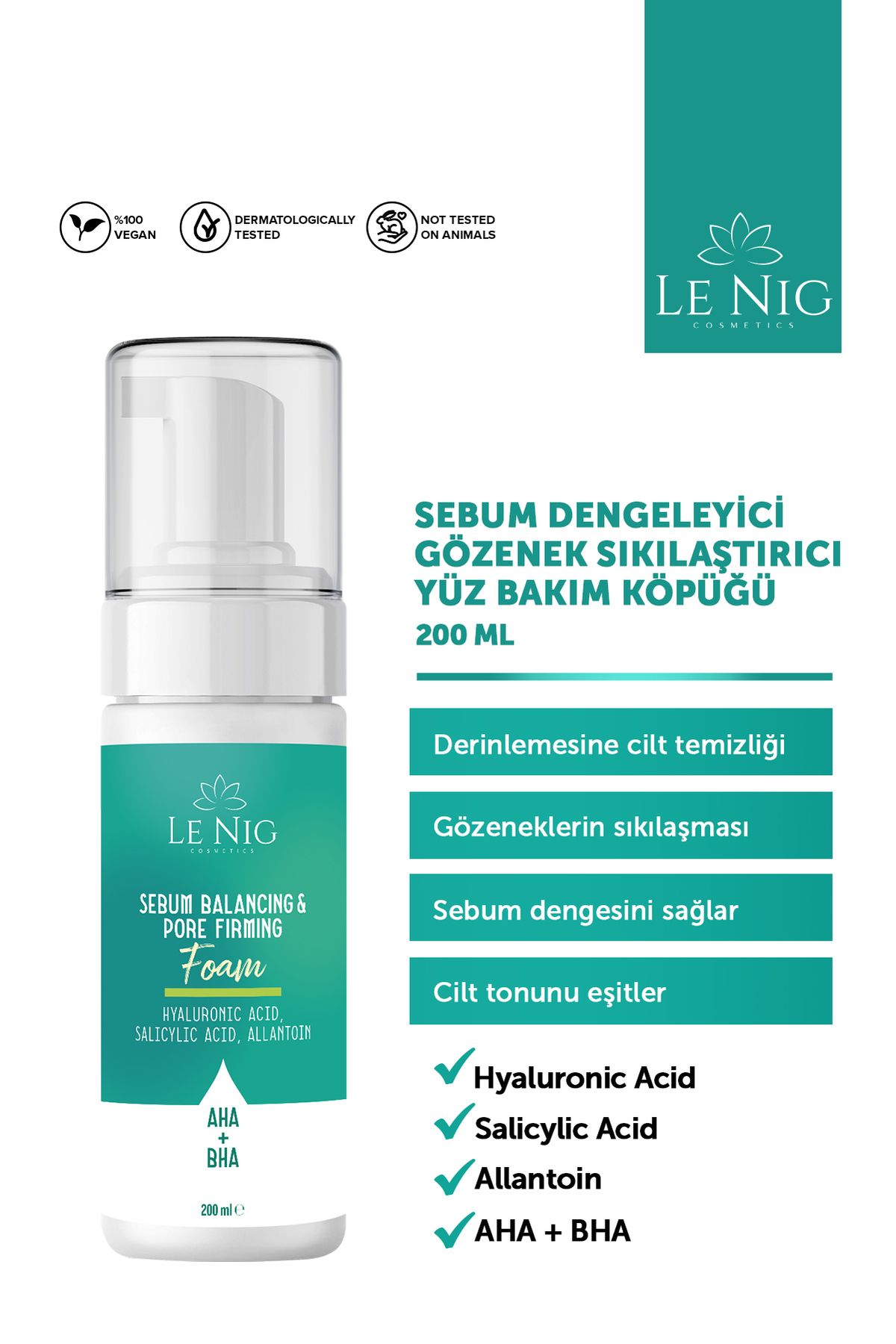 LE NIG Sebum Dengeleyici ve Gözenek Sıkılaştırıcı Yüz Temizleme Köpüğü 200ML