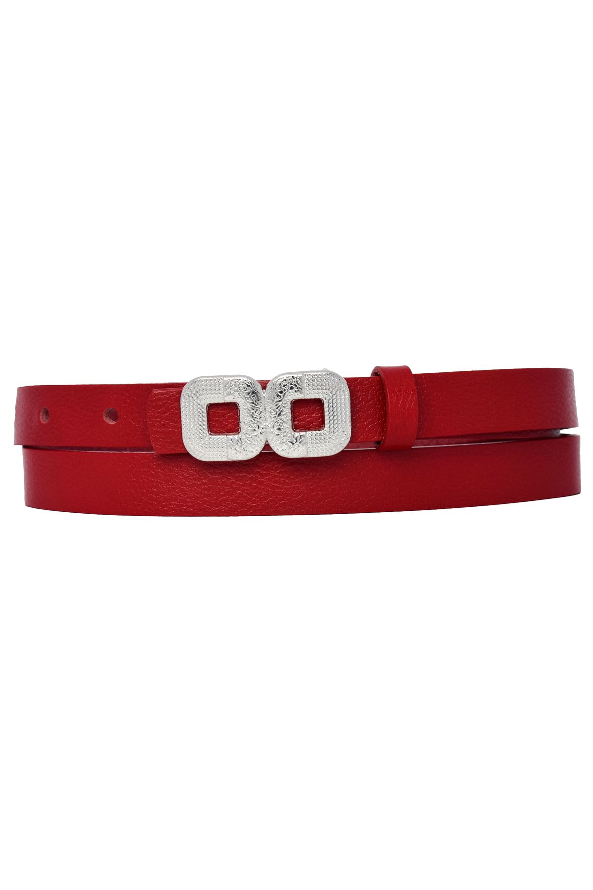 GoDeri-2cm Thin Red Women's Belt - 100% Genuine Leather with Silver Buckle; for Dress and Pants 4