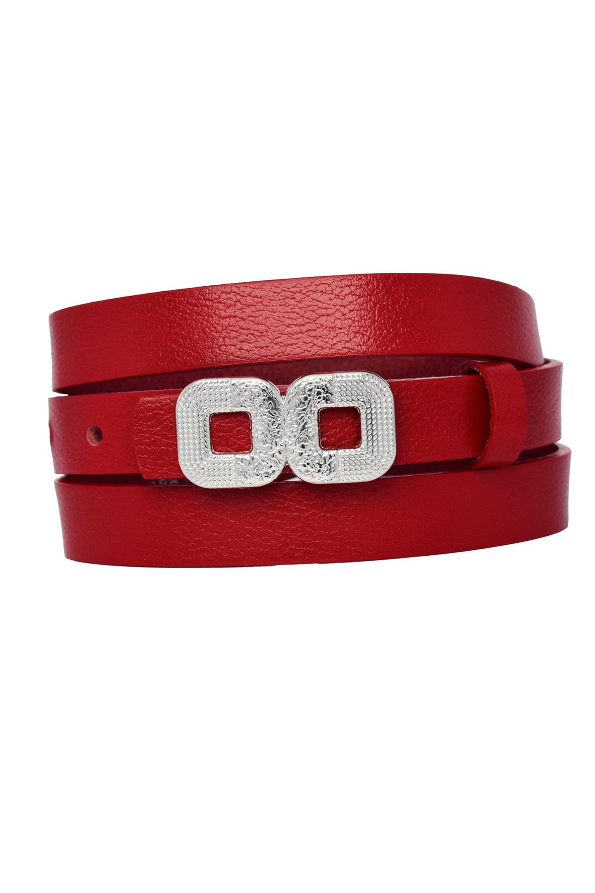 GoDeri-2cm Thin Red Women's Belt - 100% Genuine Leather with Silver Buckle; for Dress and Pants 3