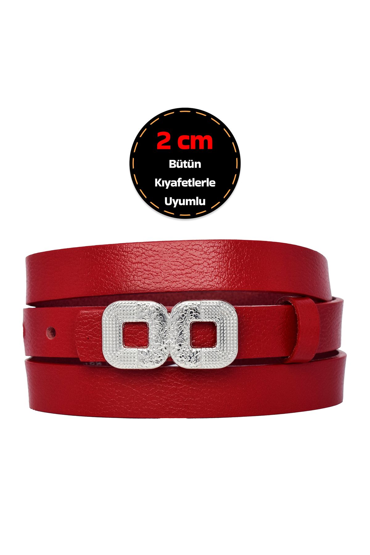 GoDeri-2cm Thin Red Women's Belt - 100% Genuine Leather with Silver Buckle; for Dress and Pants 1