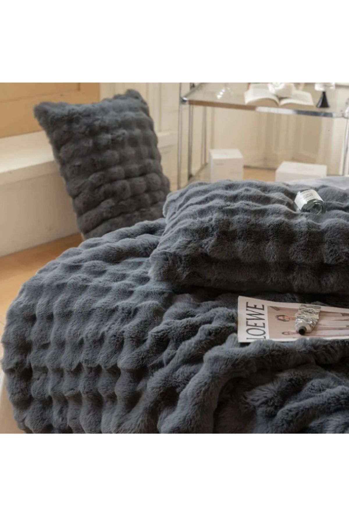 sevaradekor-Husă de canapea de pluș Husă de canapea pufoasă Bubble Fleece 150 X 100 Cm 3