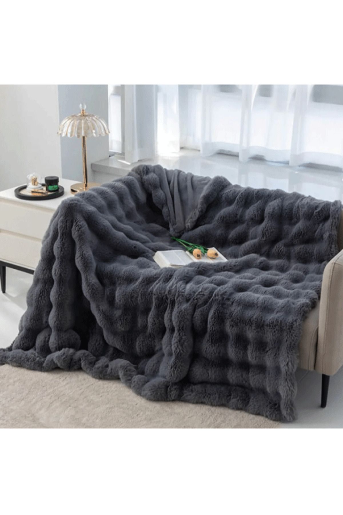 sevaradekor-Husă de canapea de pluș Husă de canapea pufoasă Bubble Fleece 150 X 100 Cm 2