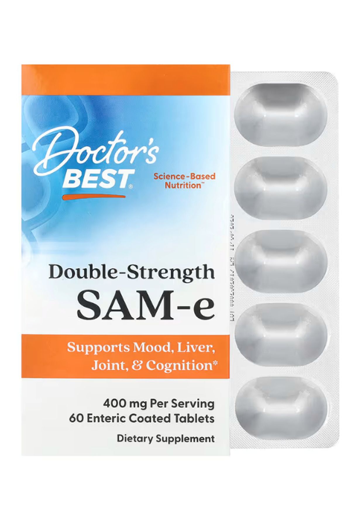 Doctor's Best , SAM-e, Double Strength, 400 mg, 60 Enteric Coated Tablets.Made ın Usa