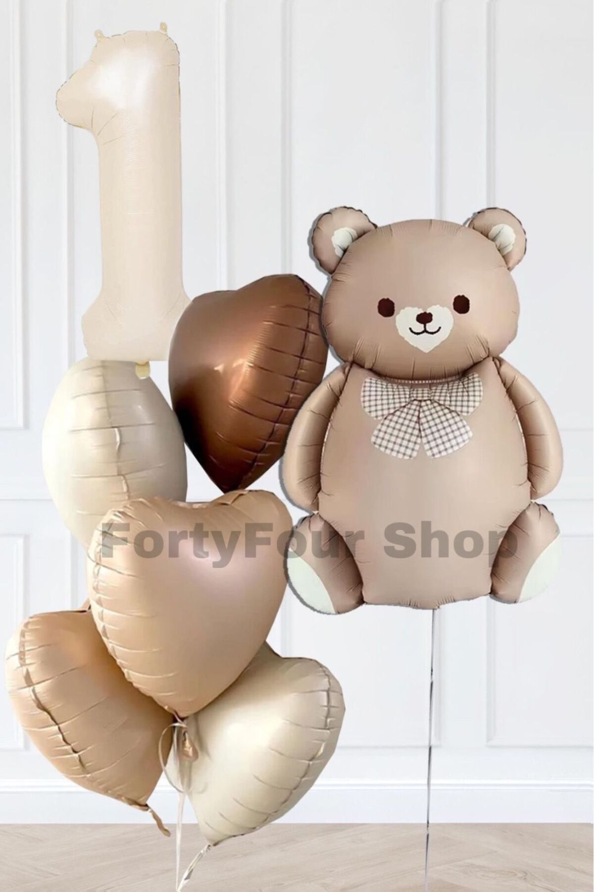 Öz-bal 1 Yaş Retro Kalpler Krem Rakam Karamel Ayı Doğum Günü Balon Seti