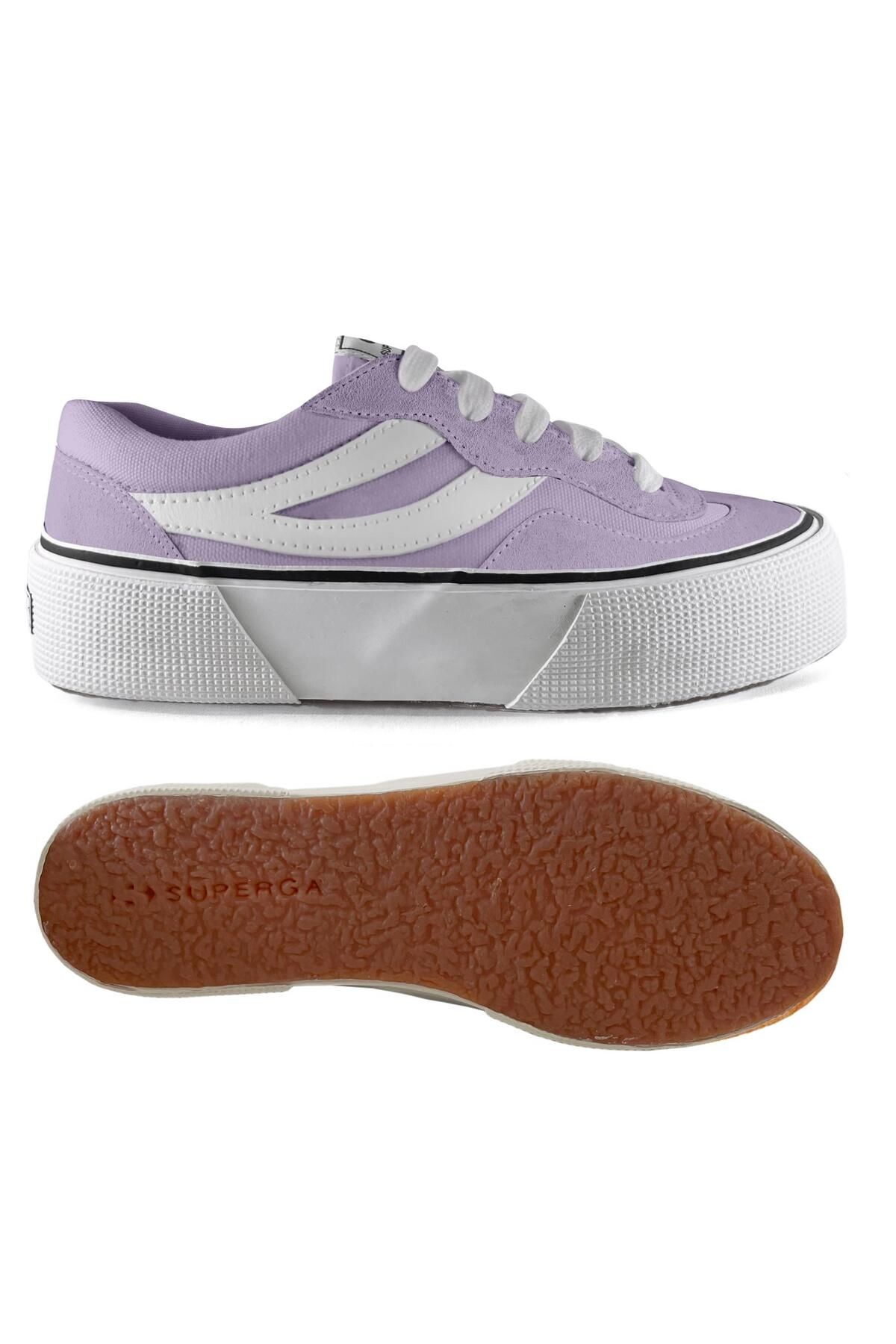 کفش کتانی سکوی زنانه بنفش بنفش یاسی پلتفرم Revolley Colorblock 3041 Superga