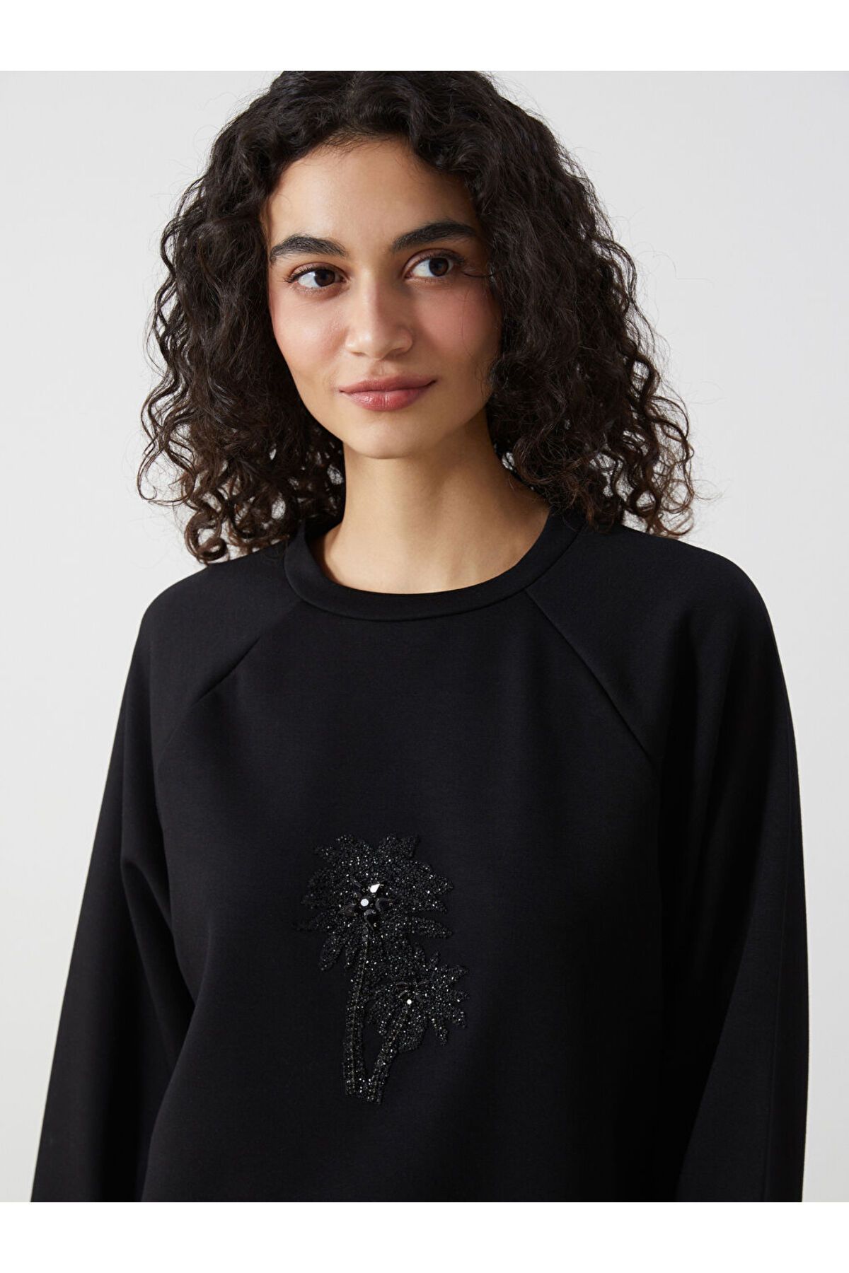 LC Waikiki Bisiklet Yaka Pul İşlemeli Kadın Sweatshirt Tunik