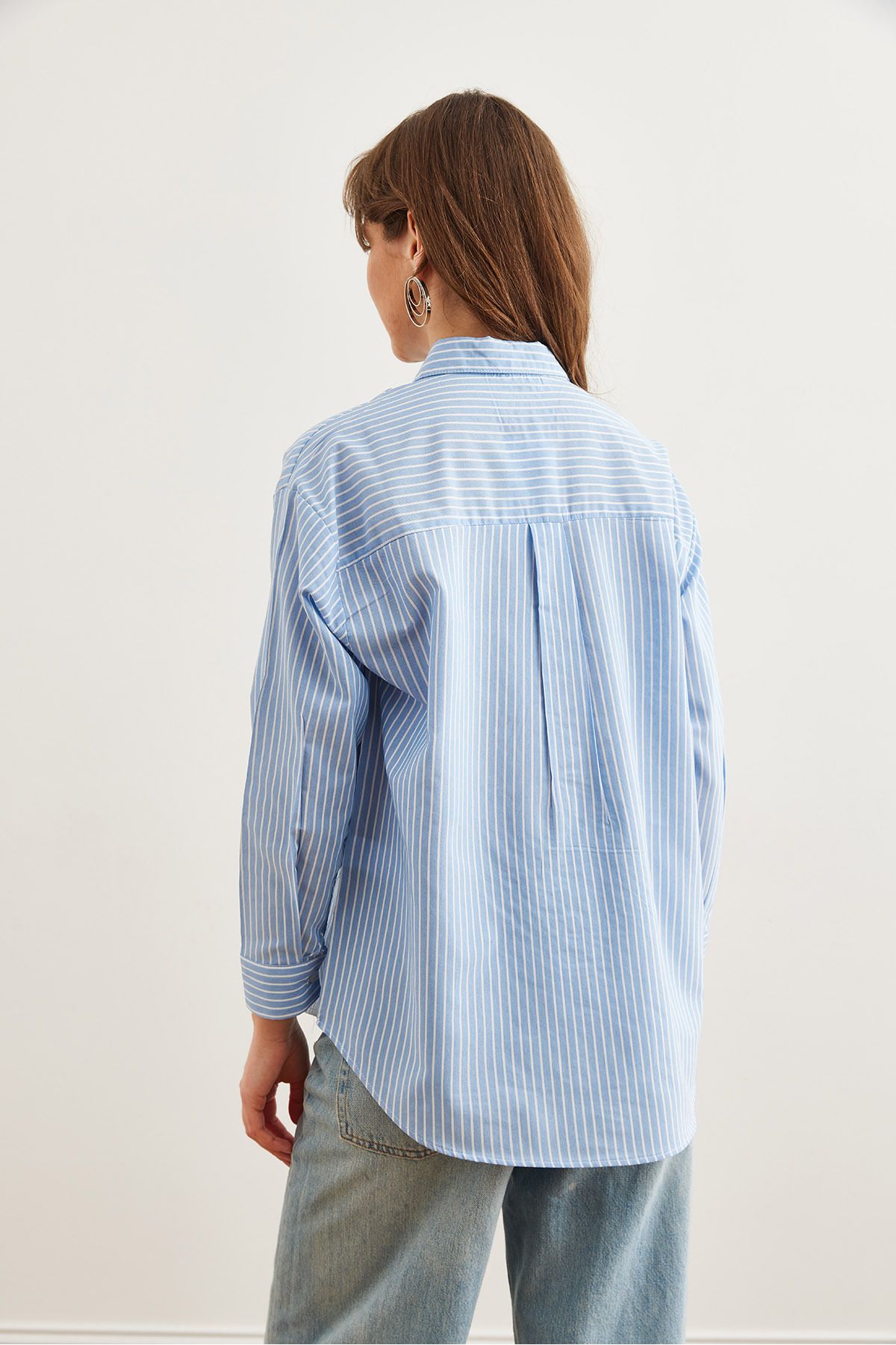 Olalook-Γυναικείο πουκάμισο Boyfriend με κέντημα Baby Blue Heart GML- 19001267 2