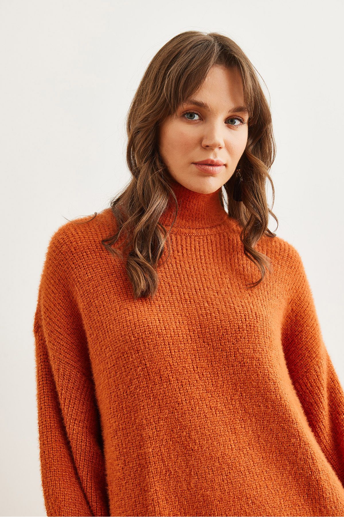 Olalook-Damen-Tunika mit Fliesenmuster, Rollkragenpullover, weicher, strukturierter Bart, Strickwaren, TNK- 19000098 5