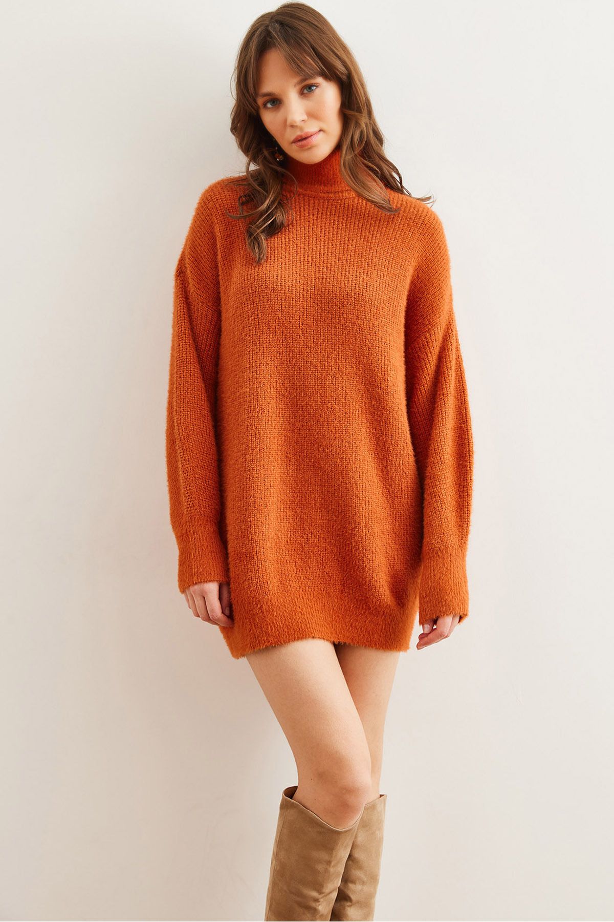 Olalook-Damen-Tunika mit Fliesenmuster, Rollkragenpullover, weicher, strukturierter Bart, Strickwaren, TNK- 19000098 1