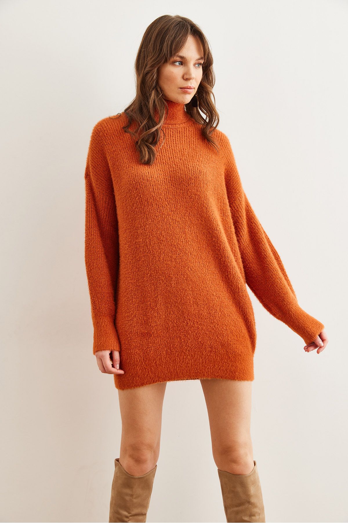 Olalook-Damen-Tunika mit Fliesenmuster, Rollkragenpullover, weicher, strukturierter Bart, Strickwaren, TNK- 19000098 2