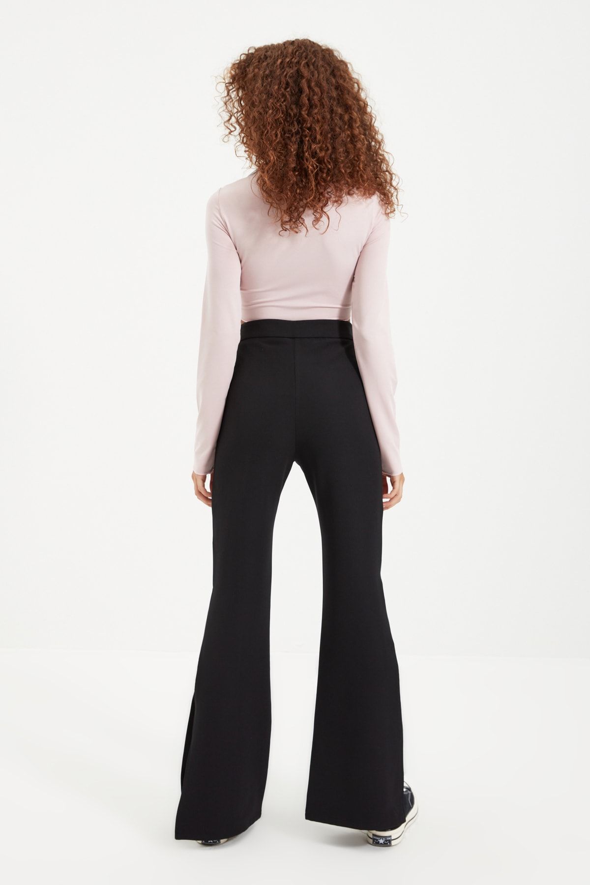 Black Woven High Waisted Flared Pants
