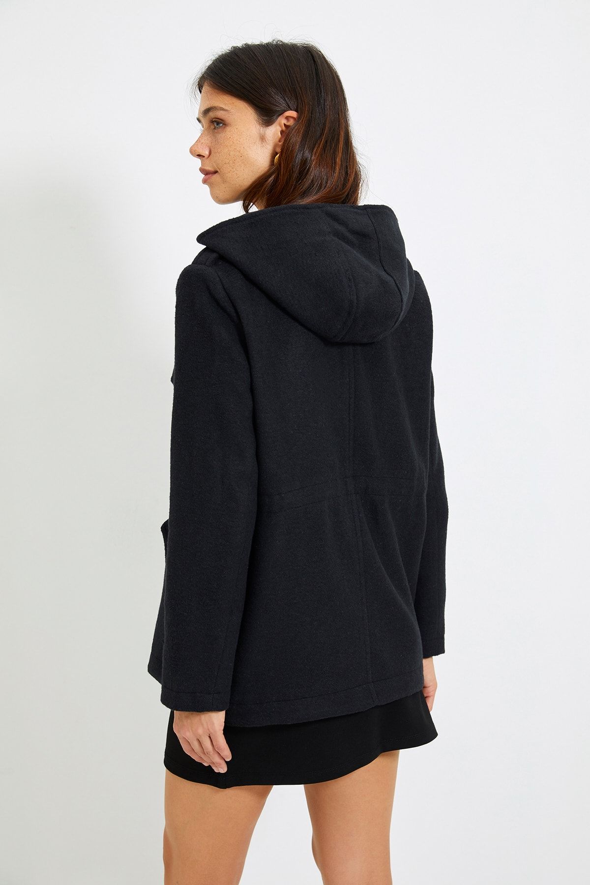 Trendyol Collection-Palton negru cu glugă, cu fermoar, ștampilă TWOAW21KB0015 9