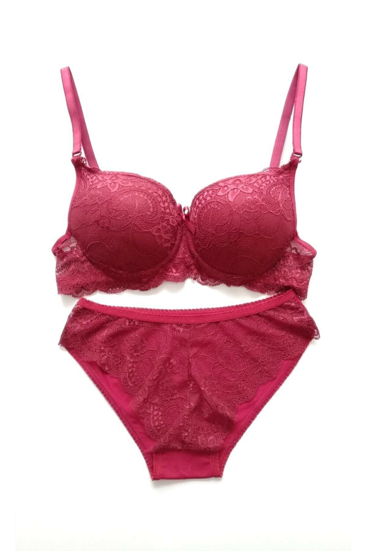 NurPeri İç Giyim Women's Unsupported Underwire Cherry Blossom Lace Detailed  Bra and Panty Set - Trendyol