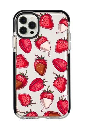 Iphone 12 Pro Max Çikolatalı Çilek Desenli Candy Bumper Silikonlu Telefon Kılıfı MC12PMCBTS13