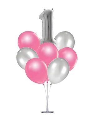 7'li Şeffaf Ayaklı Balon Standı - Gümüş 1 Yaş Folyo Balon -6 Adet Metalik Balon -dogum Günü TYC00208886112