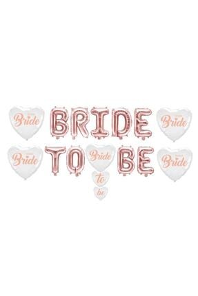 Bride To Be Folyo Rose Gold Balon Ve Beyaz Üstüne Rose Gold Kalp Balon Set Bekarlığa Veda Partisi HZRBRIDESETLER