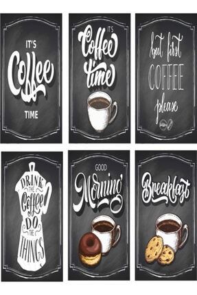 Kahve Zamanı 6lı Mini Retro Ahşap Poster Seti Uv Baskılı 8121036868933