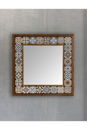Masif Çerçeveli Mozaik Taş Ayna 43 Cm X 43 Cm (TİLE-ETNİK DESEN) AYN4040-071