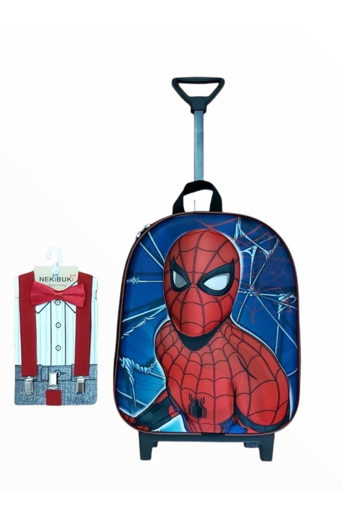 Örümcek Adam Spiderman Kreş Anaokulu Çekçekli Sırt Çantası Ve Kırmızı Pantolon Askısı-papyon Set