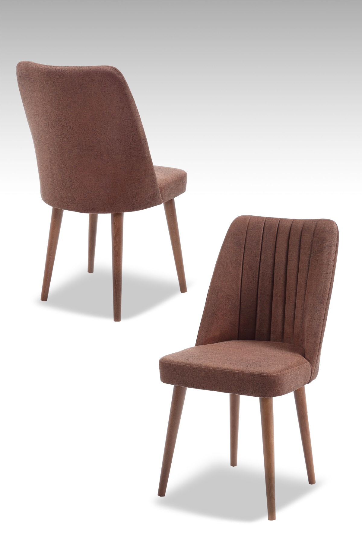 Polo Sandalye Kahverengi - Ahşap Ceviz Ayak - Mutfak Sandalyesi - Nubuk Kumaş