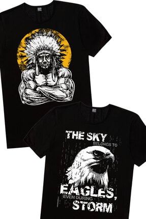 Erkek Siyah Göklerin Kartalı, Büyük Şef 2'li Eko Paket T-shirt 1M1BM874AX