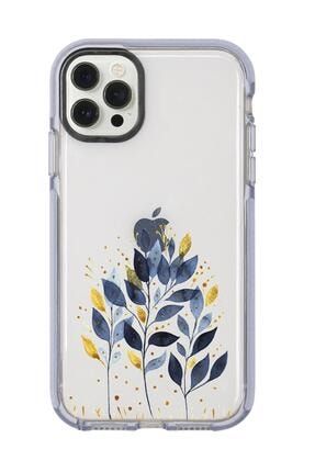 Iphone 12 Pro Max Uyumlu Mavi Yaprak Desenli Candy Bumper Silikonlu Telefon Kılıfı MC12PMCBTS85