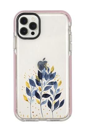 Iphone 12 Pro Uyumlu Mavi Yaprak Desenli Candy Bumper Silikonlu Telefon Kılıfı MC12PCBTS85
