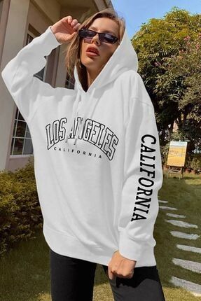Kadın Beyaz Los Angeles California Baskılı Sweatshirt Kadınlosangelscaliforniasweatshirt