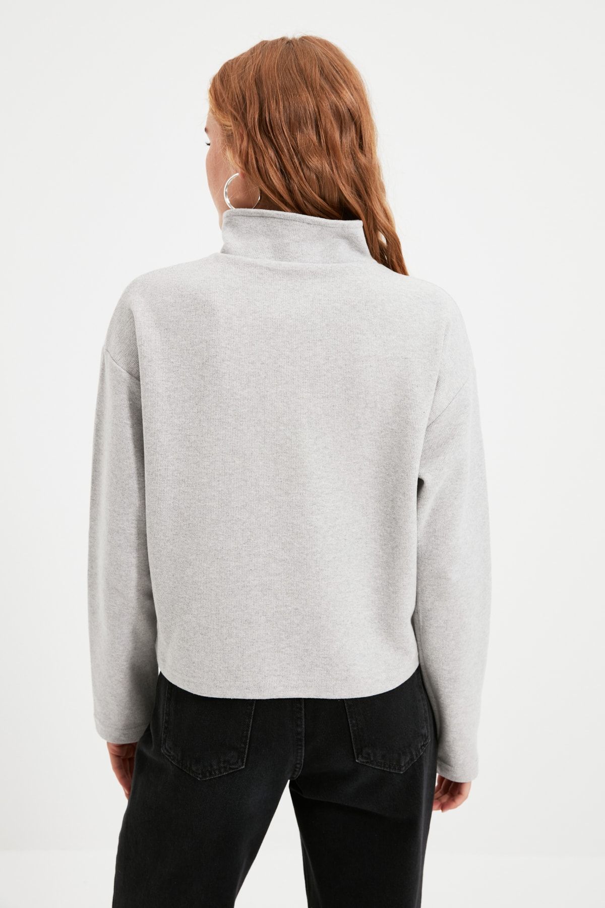 Trendyol Collection-Šedá Thessaloniki/Knitwear Look Límec na zip Regular/Regular Fit Pletená mikina TWOAW22SW0732 9