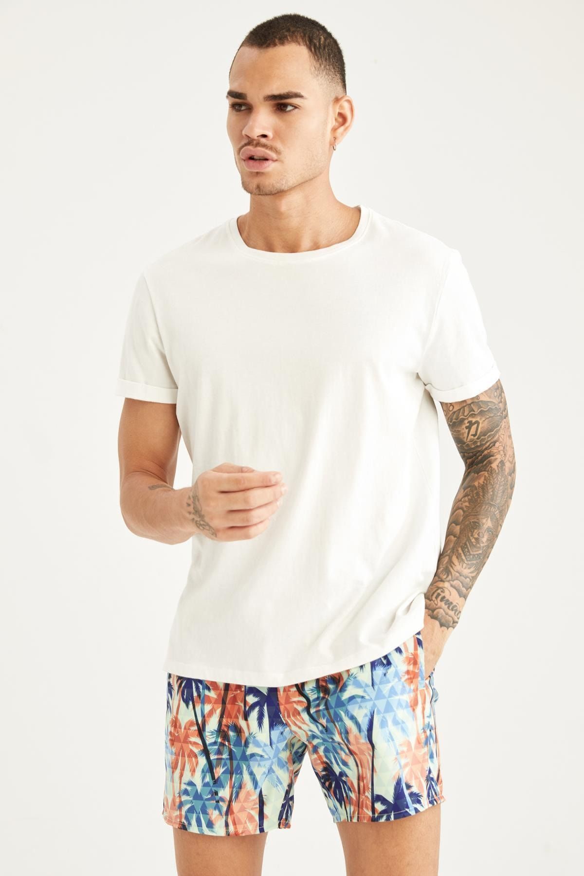 DeFacto-Palm Tree Patterned Short Swim Shorts 4