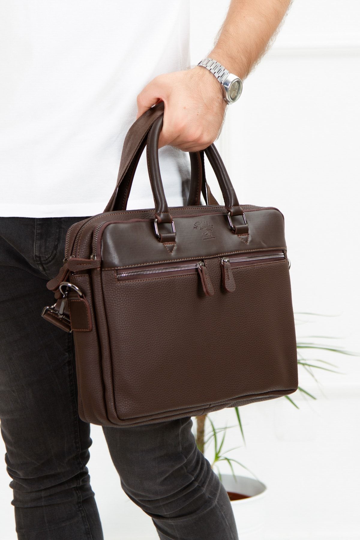 Men's vegan leather briefcase top
