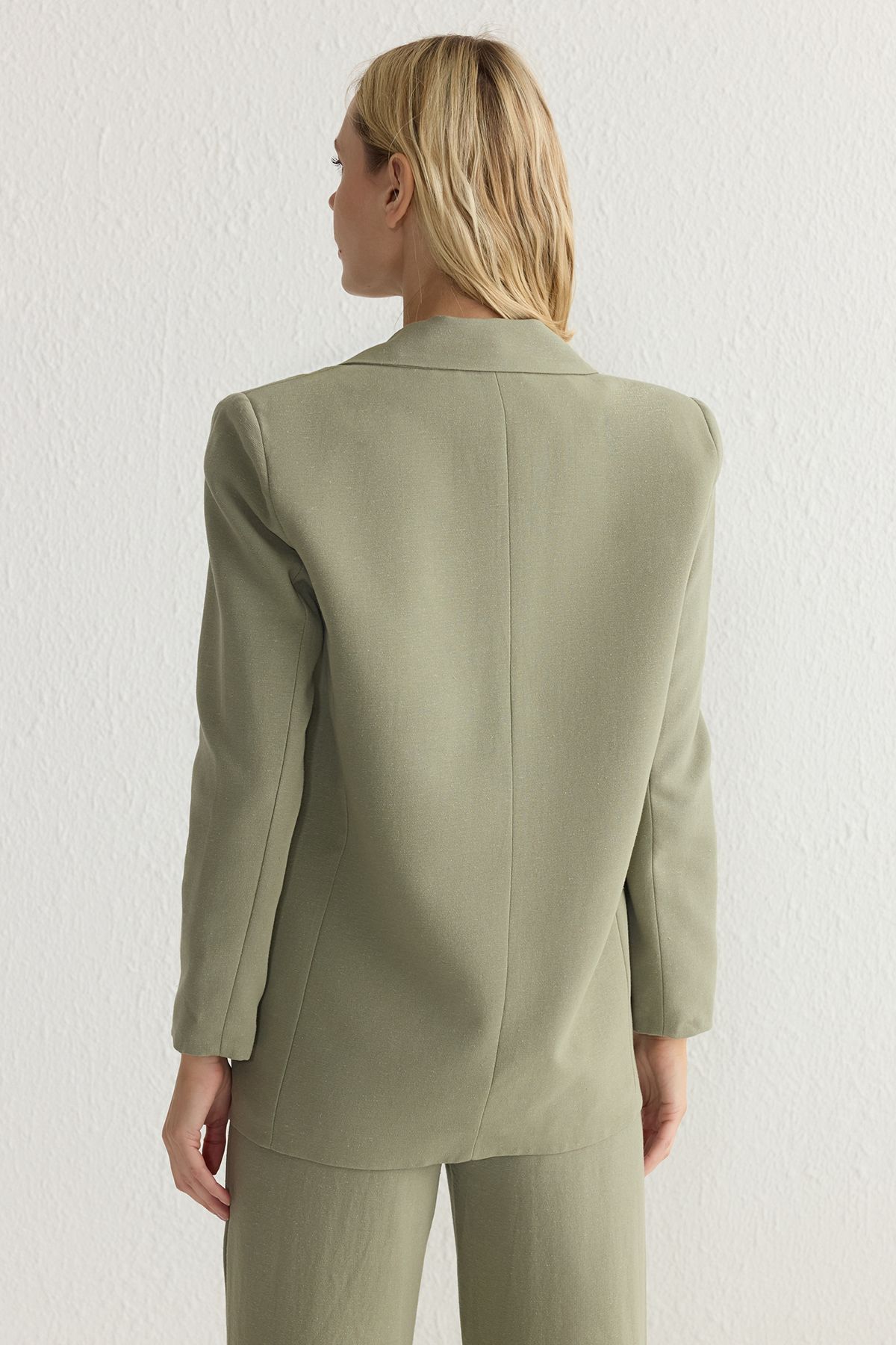 Trendyol Collection-Khaki plátěný vzhled Regular Fit Lining Woven Blazer Jacket TWOSS25BC00004 5