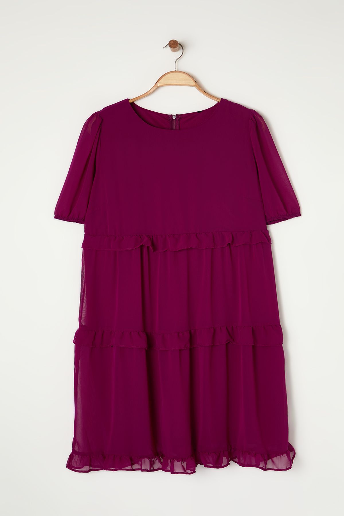 Trendyol Curve-Detailní tkané šaty Plum Tulle Tbbss23Ah00056 6