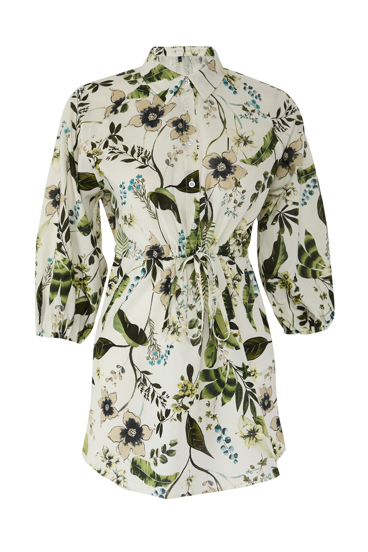 Trendyol Collection-Tropical Print Mini Woven Drawstring Detail 100% Cotton Beach Dress Tbess25El00021 6