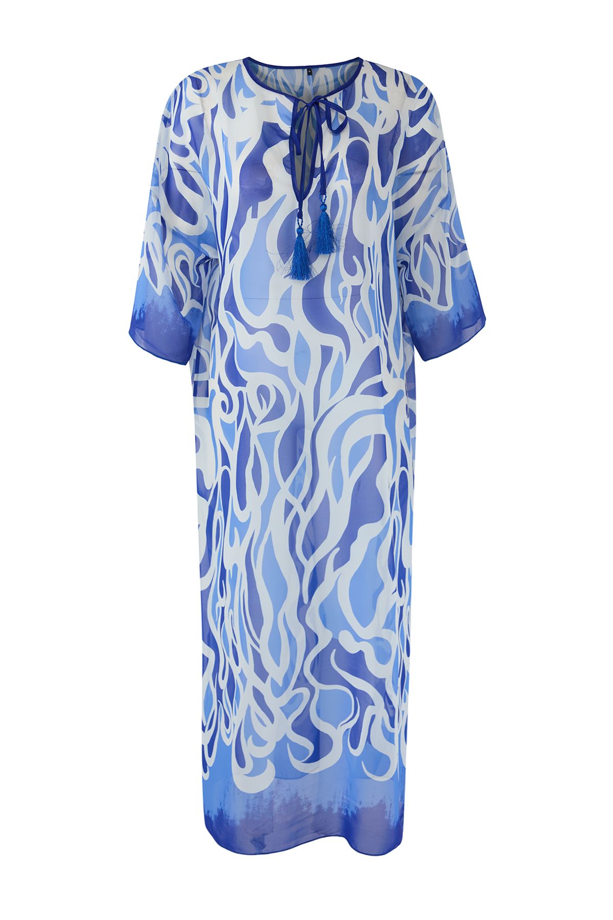 Trendyol Collection-Rochie 100% poliester țesătură maxi obișnuită cu model abstract albastru-multicolor 6