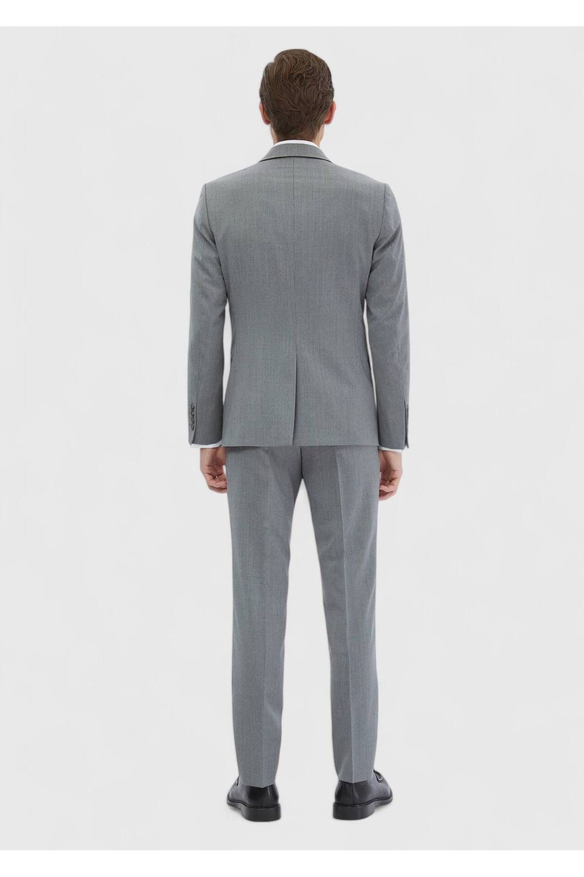 Ramsey-Gray Striped Zeroweight Slim Fit 100% Wool Suit 6