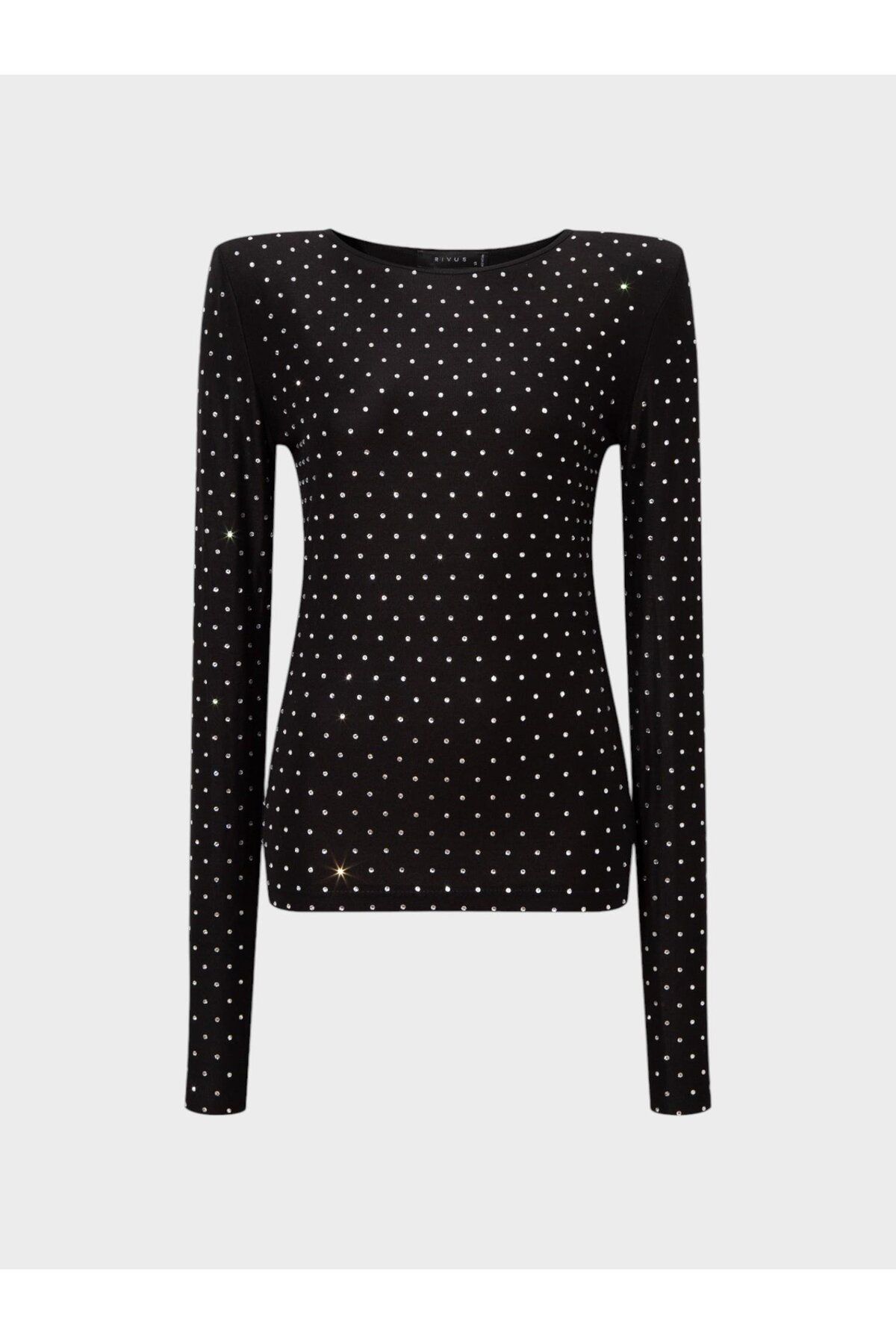 RİVUS-Stone Printed Crew Neck Blouse - Black 1