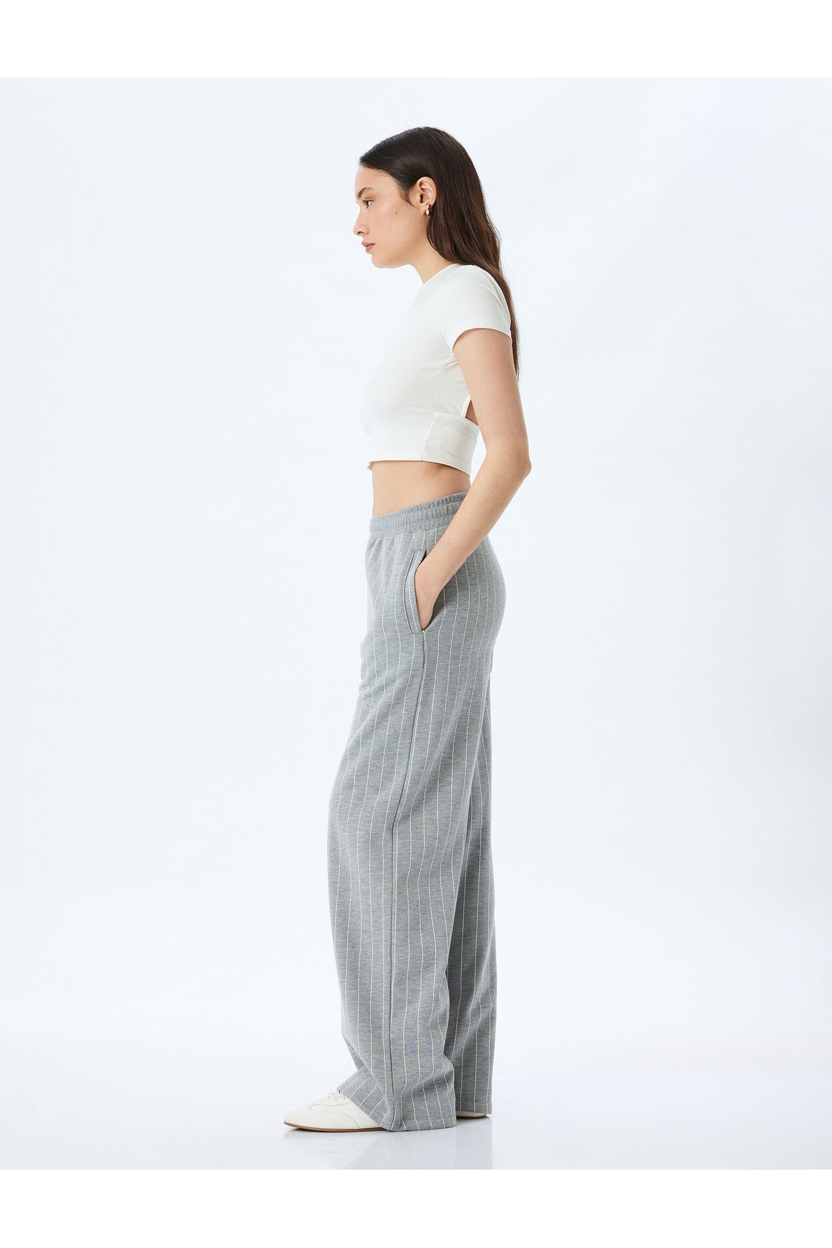 Koton-Striped Waist Lace-Up Pocket Detailed Wide Leg Sweatpants 2