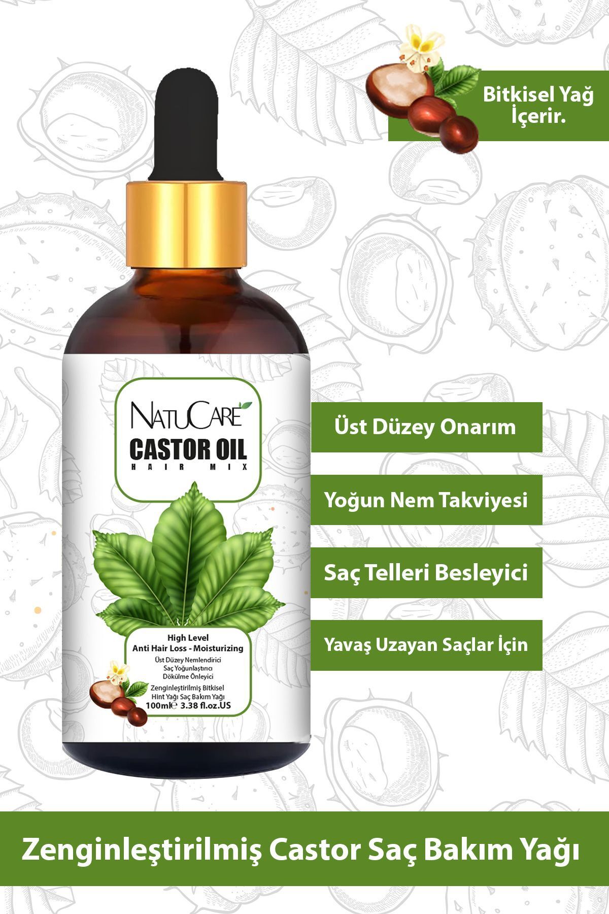 NatuCare Üst Düzey Onarıcı Ve Yoğun Nemlendirici Castor Hint Saç Bakım Yağı 100ml