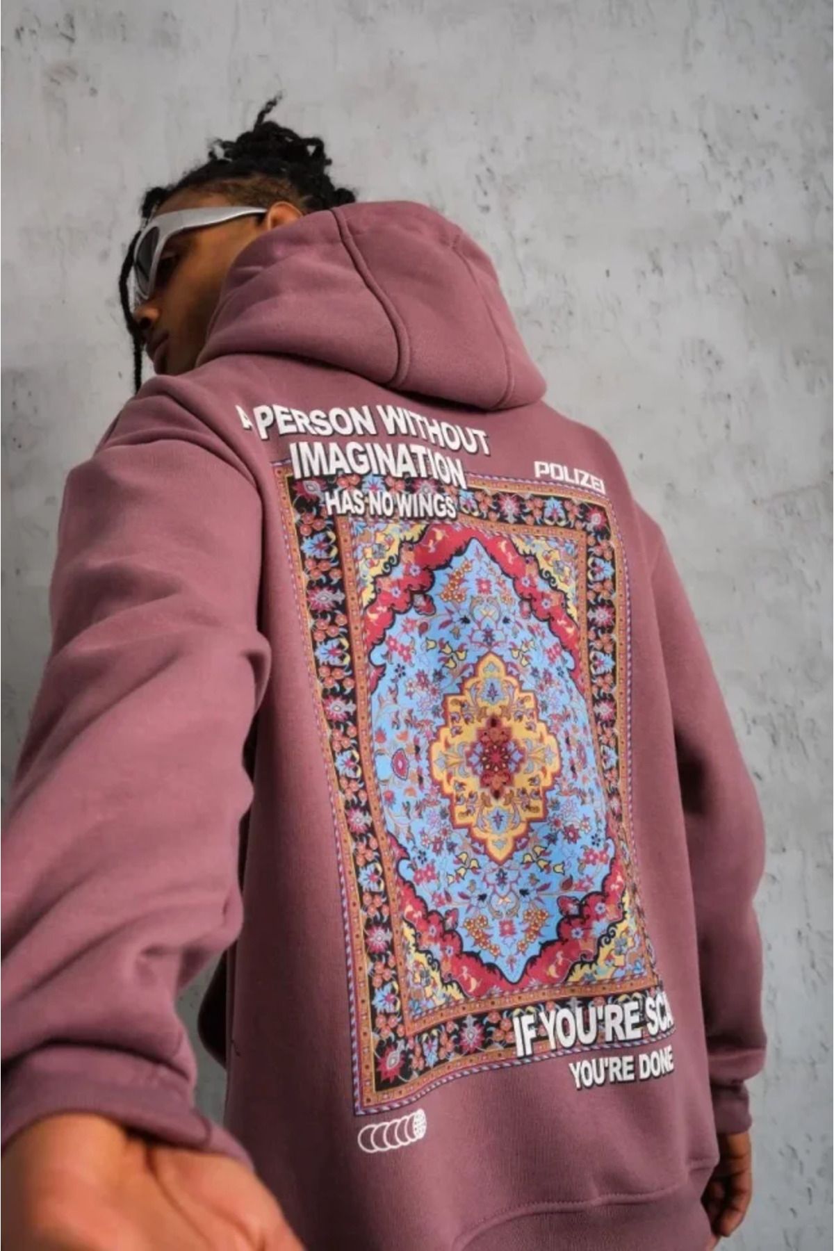 AG SHOPPİNGS Erkek Kilim Desen Kapüşonlu Sweat - Gül Kurusu