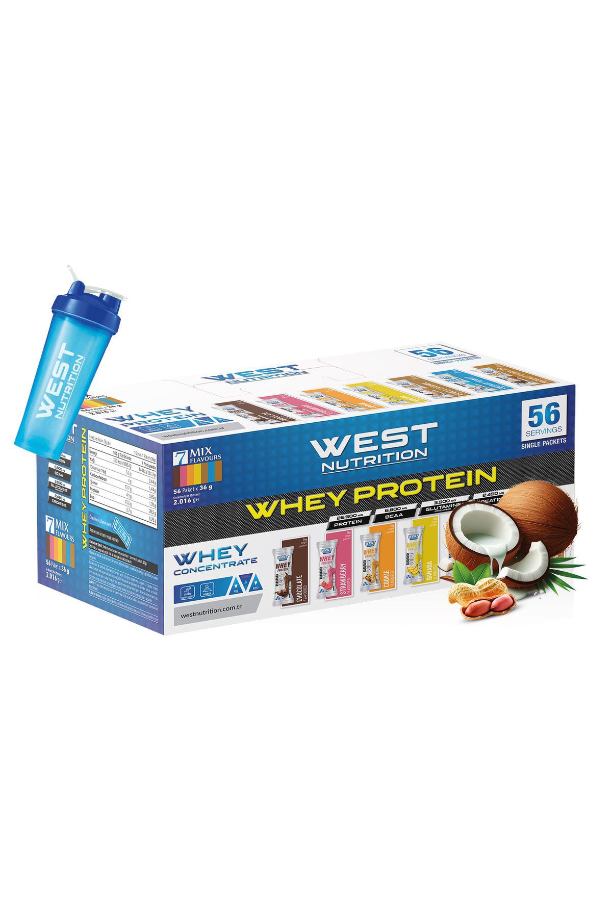 West Nutrition Whey Protein Tozu 56 Servis Saşe Hindistan Cevizi & Yer Fıstığı Aromalı