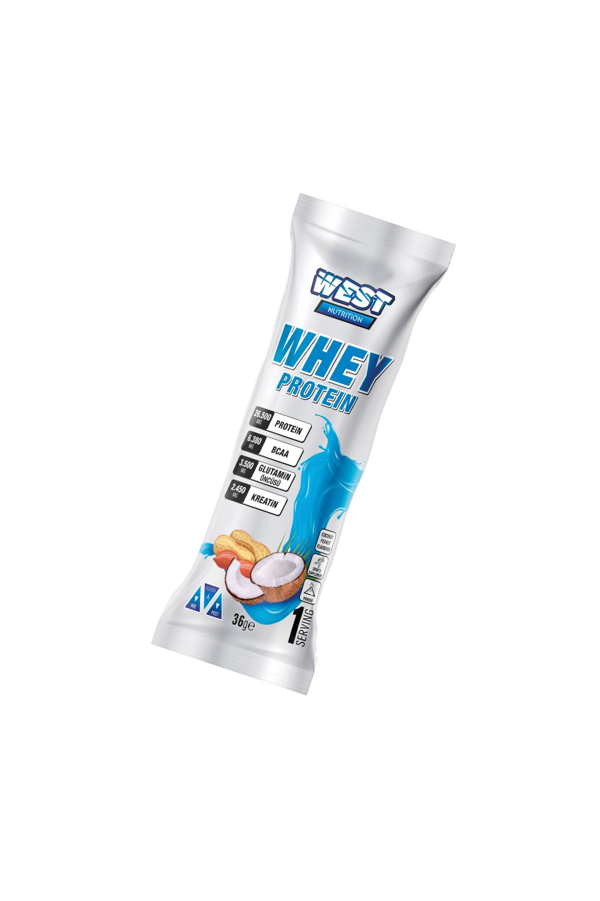 West Nutrition Whey Protein Tozu 36 Gram Tek Saşe Hindistan Cevizi&Yer Fıstığı Aromalı