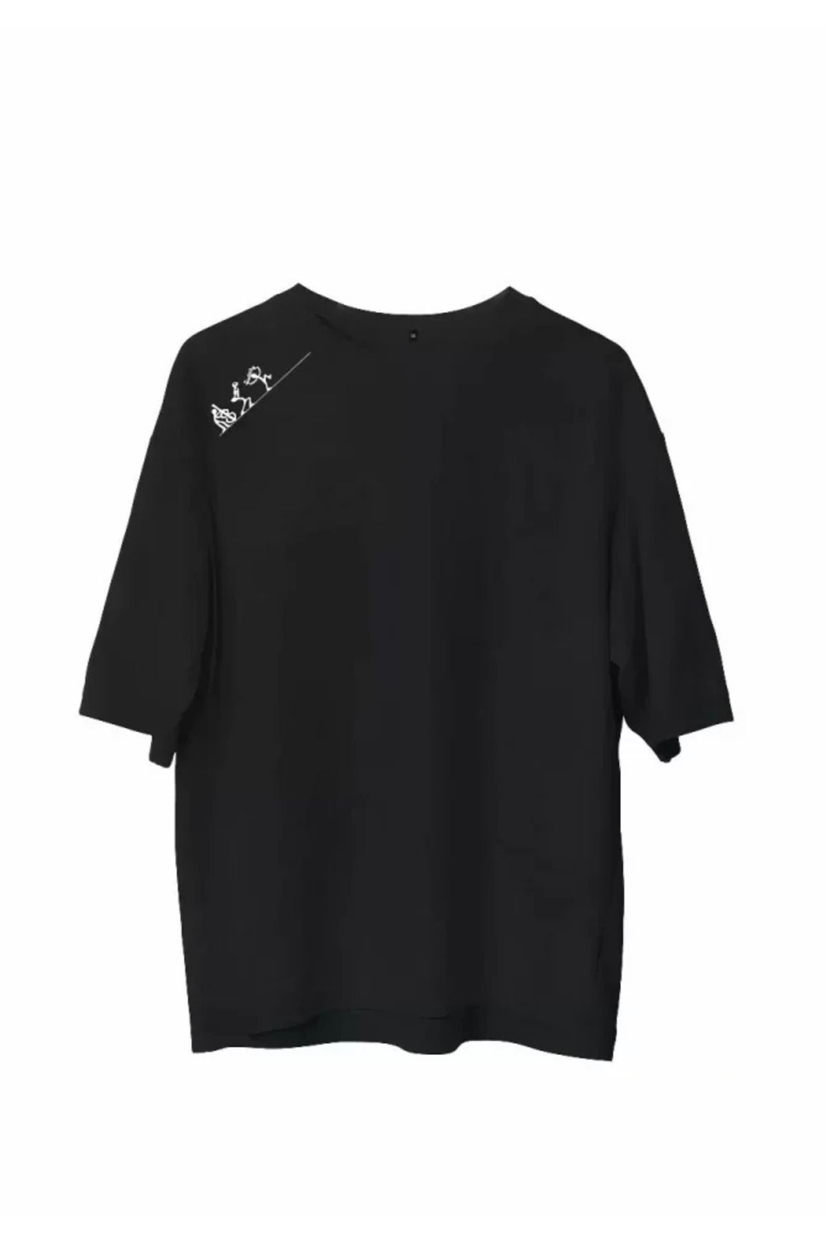 HobiDünyasıElif Unisex Bisiklet Yaka Baskılı Oversize T-Shirt - Siyah